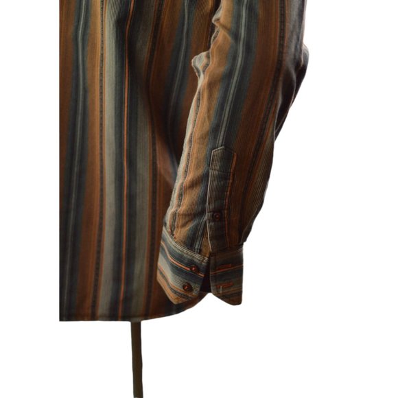Point Zero Black Label MEN sz M  Long Sleeves Shirt Orange Brown Gray Stripes - Picture 5 of 12